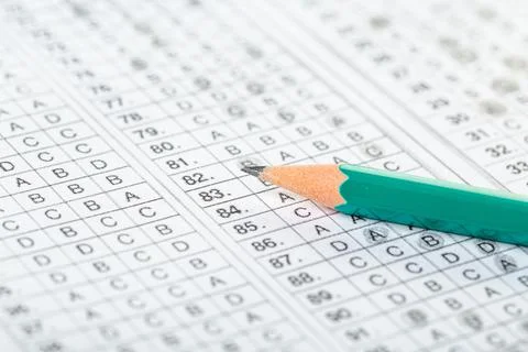 Testing in exercise and exam paper. computer sheet with pencil in school test Foto stock