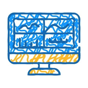 Testing graphs on computer screen icon doodle illustration Stock Illustration