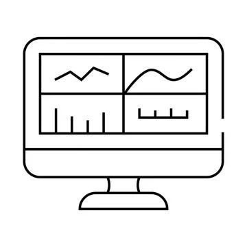 Testing graphs on computer screen line icon vector illustration Illustrazione stock