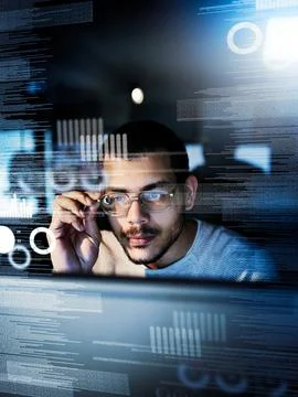 Testing his code. Cropped shot of a male computer programmer working on new code Fotos Stock