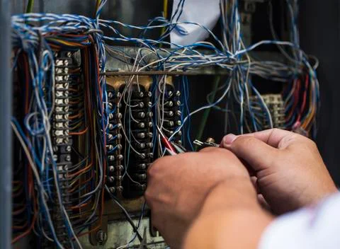 Testing the internet cable connection Stock Photos