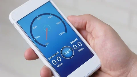 Testing internet speed using smartphone application - fast connection Stock Footage 76475010