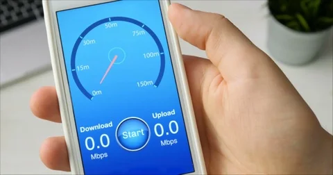 Testing internet speed using smartphone application - fast connection Video stock 78503473