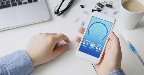 Testing internet speed using smartphone application - fast connection Stock Footage 78514447