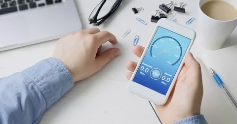 Testing internet speed using smartphone application - slow connection Stock Footage 78514573