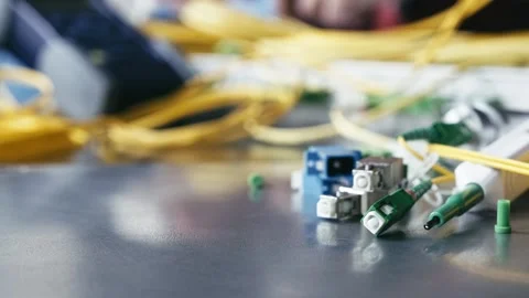 Testing, measuring and cleaning of fiber optic connections in IT network Stock Footage 284030082