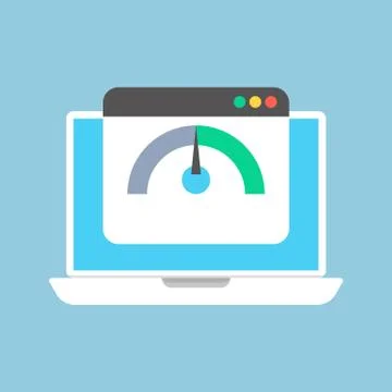 Testing meter for internet speed on laptop screen, flat design vector Stockillustratie
