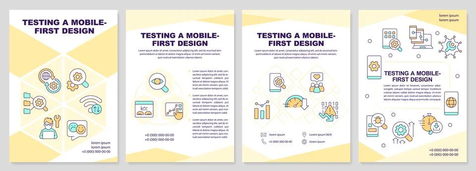 Testing mobile first design yellow brochure template Stock Illustration