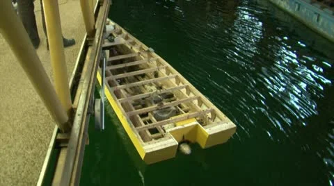 Testing the model of a ship in the pool. Video stock 11294129