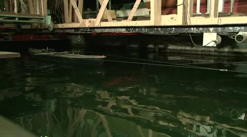 Testing the model of a ship in the pool. Video stock 11294194