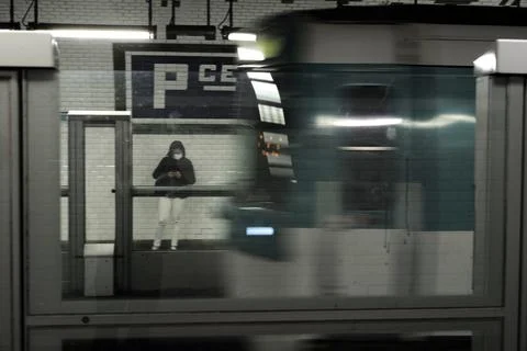 Testing of new access systems in Paris metro line during coronavirus pandemic, F Stock Photos