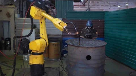 Testing of new Japanese robot, multifunctional technology, welder, accuracy Stock Footage 120071464