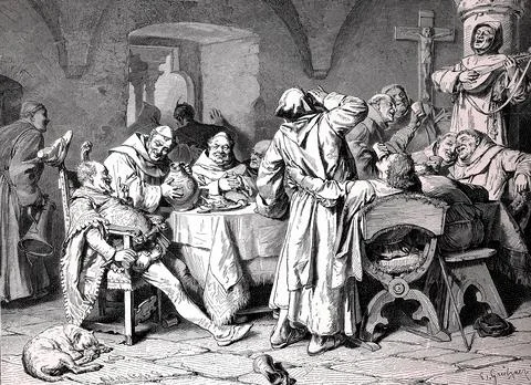 Testing the new wine in the monastery monks in Reichenau Monastery Germany Ilustración de archivo