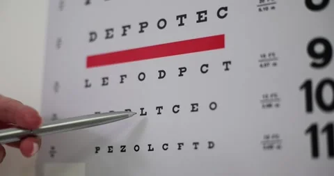 Testing of patient sharpness of vision with eye test chart Video stock 261809703
