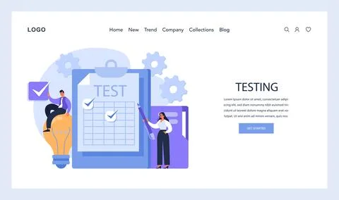 Testing phase visual. Professionals rigorously evaluate a product Stock Illustration