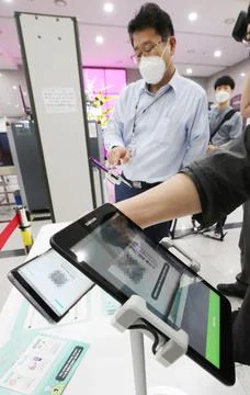 Testing of QR code-based entry logs, Seo 01, Korea - 02 Jun 2020 Stock Photos