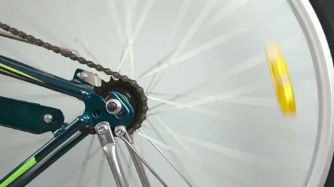 Testing the rotation of the Bicycle wheel.concept of repair traveling by Bicycle Stock Footage 149237172