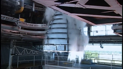Testing of the RS 25 Hot Fire engine at NASA's Stennis Space Center, 2016 Video stock 146457080