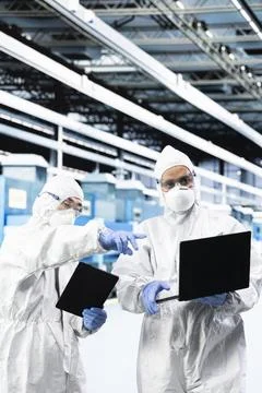 Testing silicon wafer batches, software and engineering team Stock Photos
