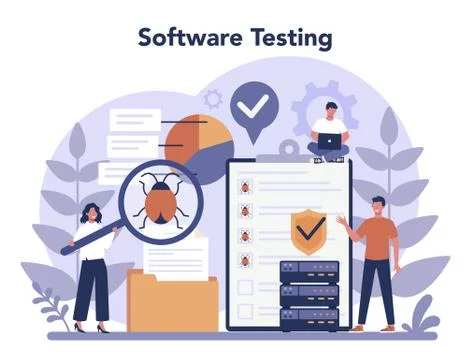 Testing software concept. Application or website code test process. Stock Illustration