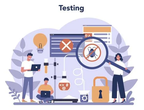 Testing software concept. Application or website code test process. Stock Illustration