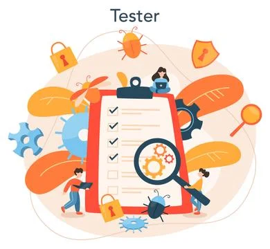 Testing software concept. Application or website code test process Stockillustratie