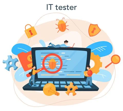 Testing software concept. Application or website code test process Illustrazione stock