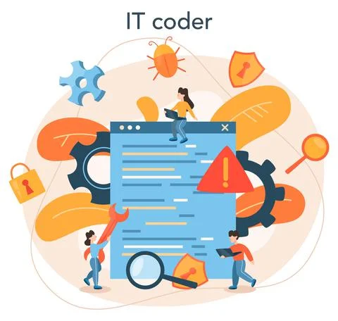 Testing software concept. Application or website code test process Stock Illustration