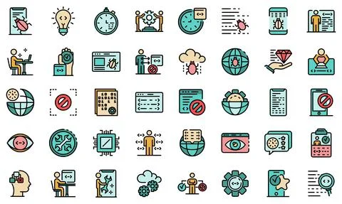 Testing software icons set vector flat Illustrazione stock