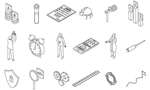 Testing software icons set vector outline Stock Illustration