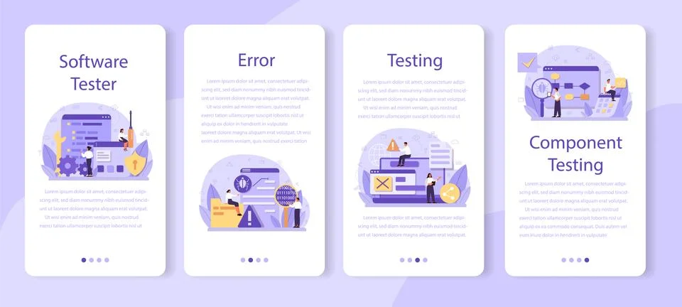 Testing software mobile application banner set. Application or website Stockillustratie