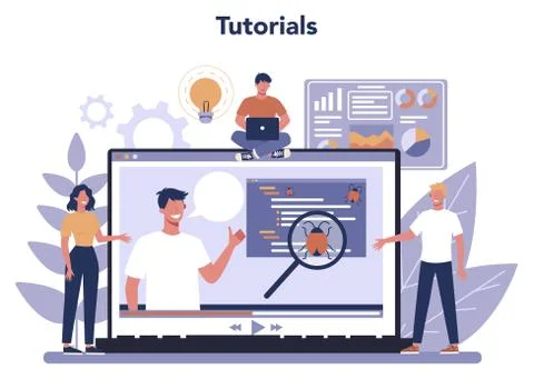 Testing software online service or platform. Application or website Stock Illustration