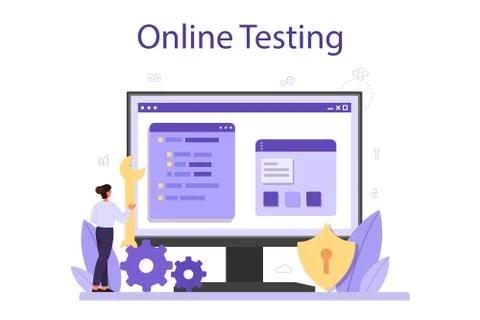 Testing software online service or platform. Application or website 스톡 일러스트