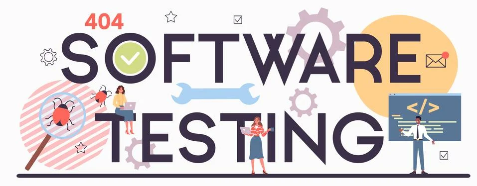 Testing software typographic header. Application or website code Stock-Illustration