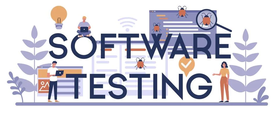 Testing software typographic header concept. Application or website Stock Illustration