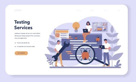 Testing software web banner or landing page. Application or website 스톡 일러스트