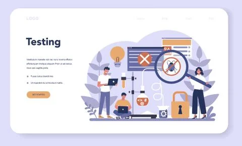 Testing software web banner or landing page. Application or website 스톡 일러스트