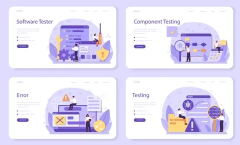 Testing software web banner or landing page set. Application 스톡 일러스트
