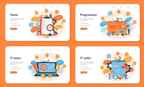Testing software web banner or landing page set. Application or website 스톡 일러스트