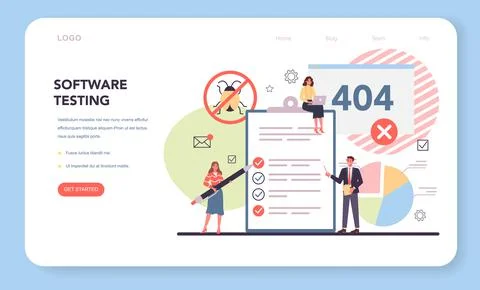 Testing software web banner or landing page. Application or website Stock Illustration