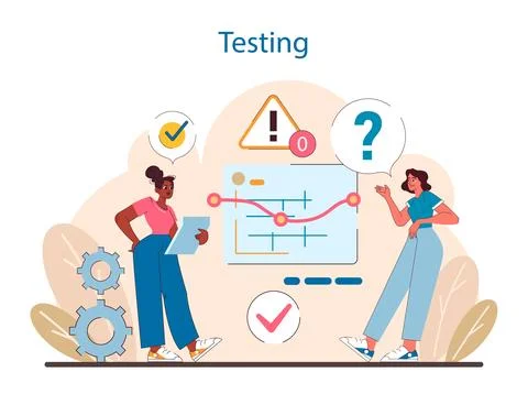 Testing stage in IT project management. Highlights the critical evaluation of Illustrazione stock