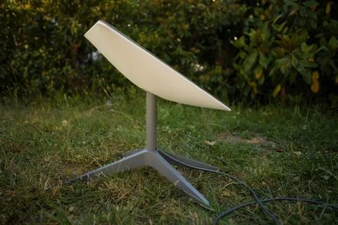 Testing Starlink Internet Antenna in Forest with Cable Connection Stock Photos