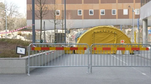 Testing tent for Covid-19 Corona virus outside of hospital Stock Footage 127363086