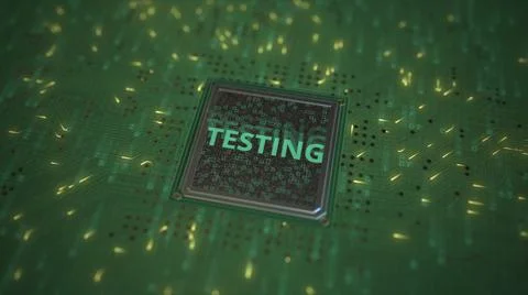 TESTING text on a computer processor 3d rendering Illustrazione stock