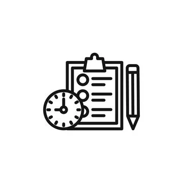 Testing time icon outline collection in black and on white background 库存插图
