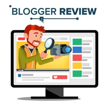 Testing Video Blogger Vector. Blog Channel. Man Popular Video Streamer Blogger Stock Illustration