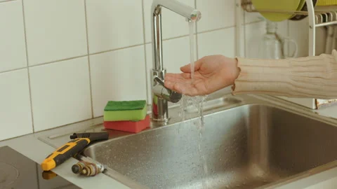 Testing Water Flow After Plumbing Repair Stock Footage 316080073