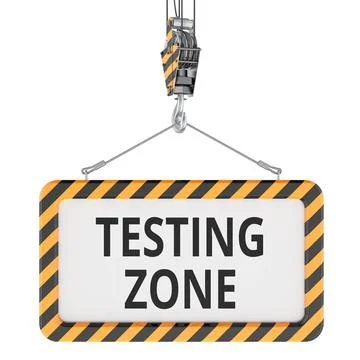 Testing Zone, warning sign on crane hook. 3D rendering Stock Illustration