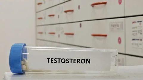 TESTOSTERON tablets used for hormone replacement therapy in androgen deficien 库存照片