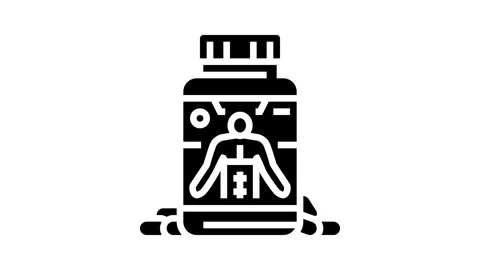 Testosterone booster bottle glyph icon animation Stock Footage 326139662